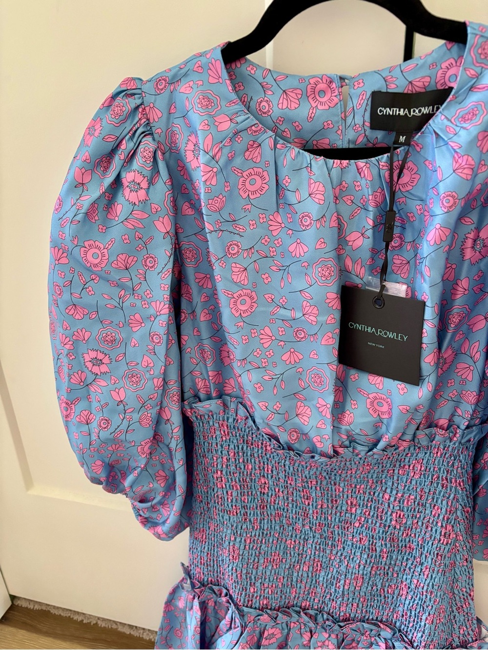 Cynthia Rowley Smocked Silk Twill Dress - Picture 6 of 8